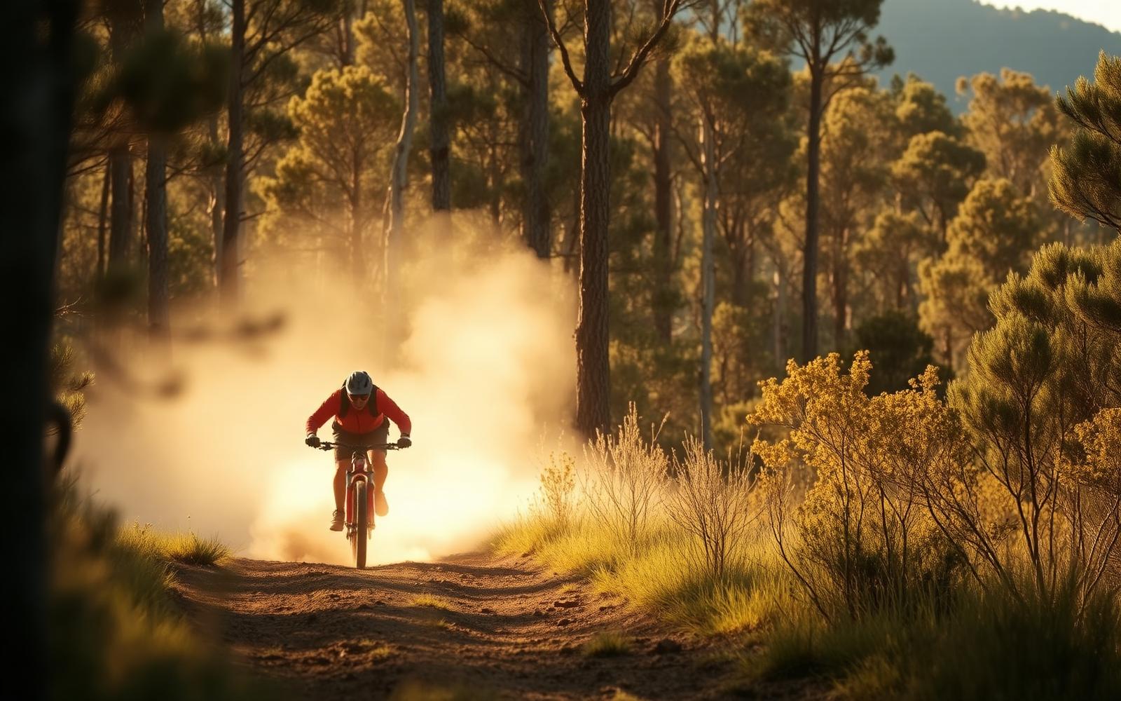 Mountain biker on a forest trail near Mount Buller