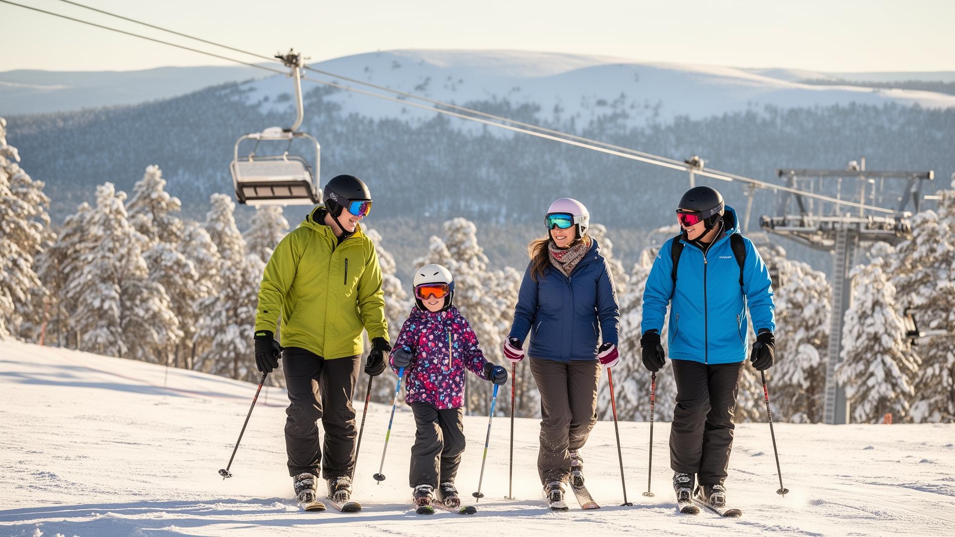 Family enjoying skiing at Mount Buller near Merrigums