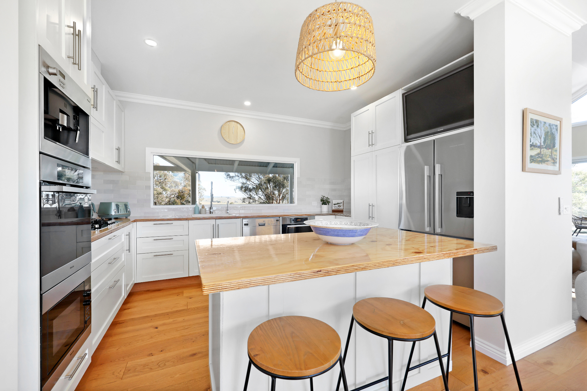 Kitchen island with timber benchtops